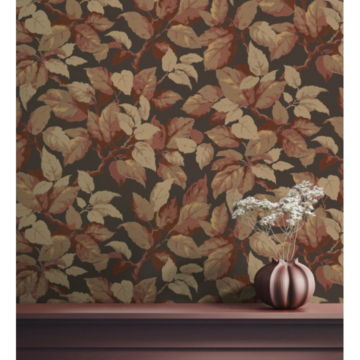 Papel pintado de hojas frondosas en estilo botánico tonos tierra - Savoy Leaves 683412