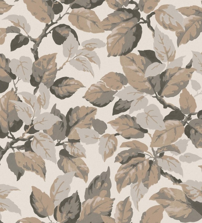 Papel pintado de hojas frondosas en estilo botánico tonos grises y beige - Savoy Leaves 683413
