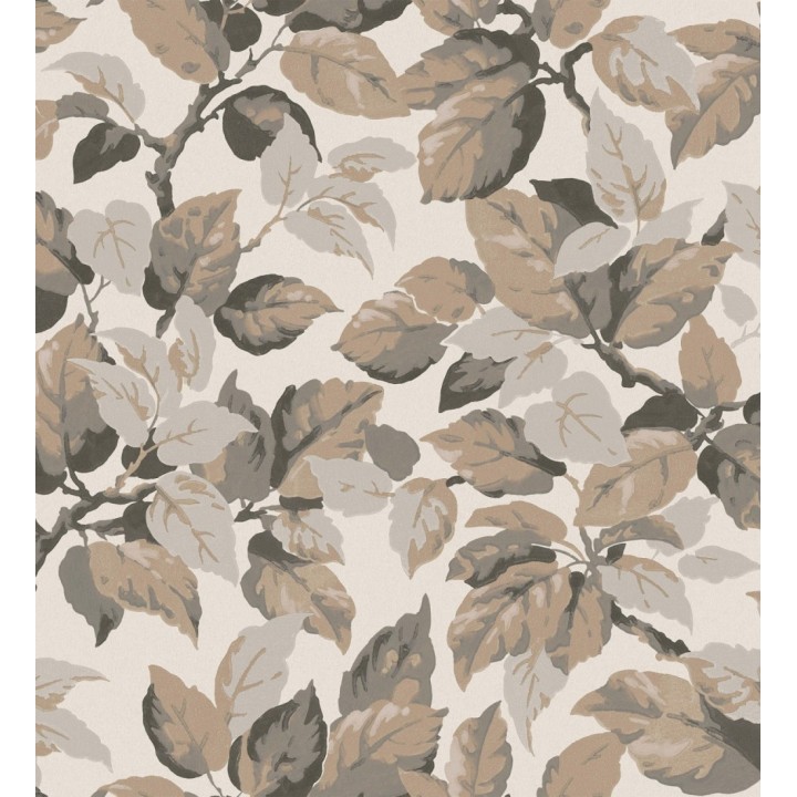 Papel pintado de hojas frondosas en estilo botánico tonos grises y beige - Savoy Leaves 683413