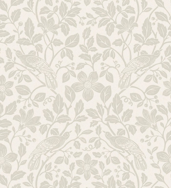 Papel pintado de aves exóticas entre follaje delicado tonos beige claro - Hampton Birds 683422