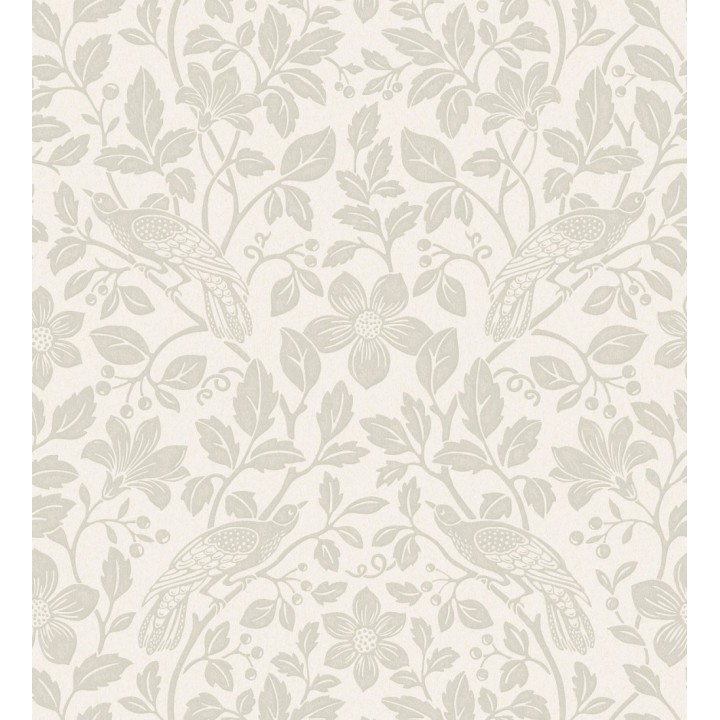 Papel pintado de aves exóticas entre follaje delicado tonos beige claro - Hampton Birds 683422