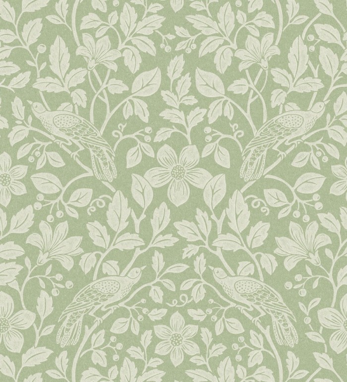 Papel pintado de aves exóticas entre follaje delicado tonos verdes - Hampton Birds 683423