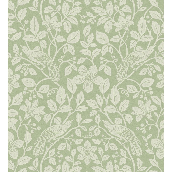 Papel pintado de aves exóticas entre follaje delicado tonos verdes - Hampton Birds 683423