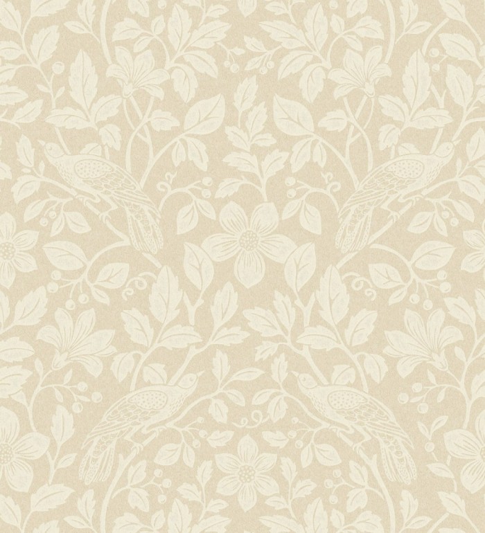 Papel pintado de aves exóticas entre follaje delicado tonos beige tostado - Hampton Birds 683424