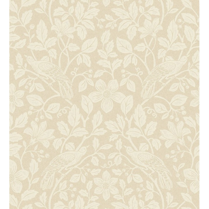 Papel pintado de aves exóticas entre follaje delicado tonos beige tostado - Hampton Birds 683424