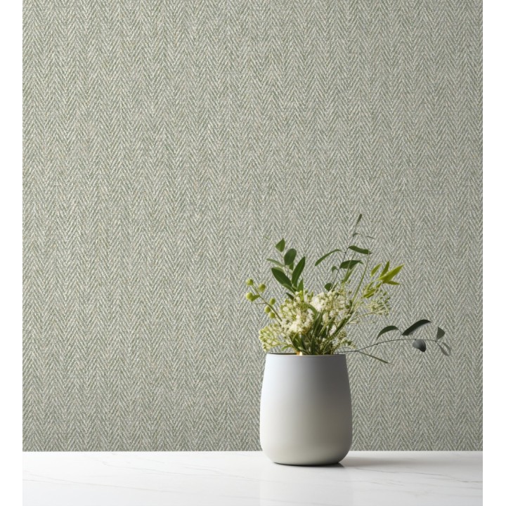 Papel pintado de espigas sobre tejido jaspeado en tonos verde hoja - Charleston Spike 683430