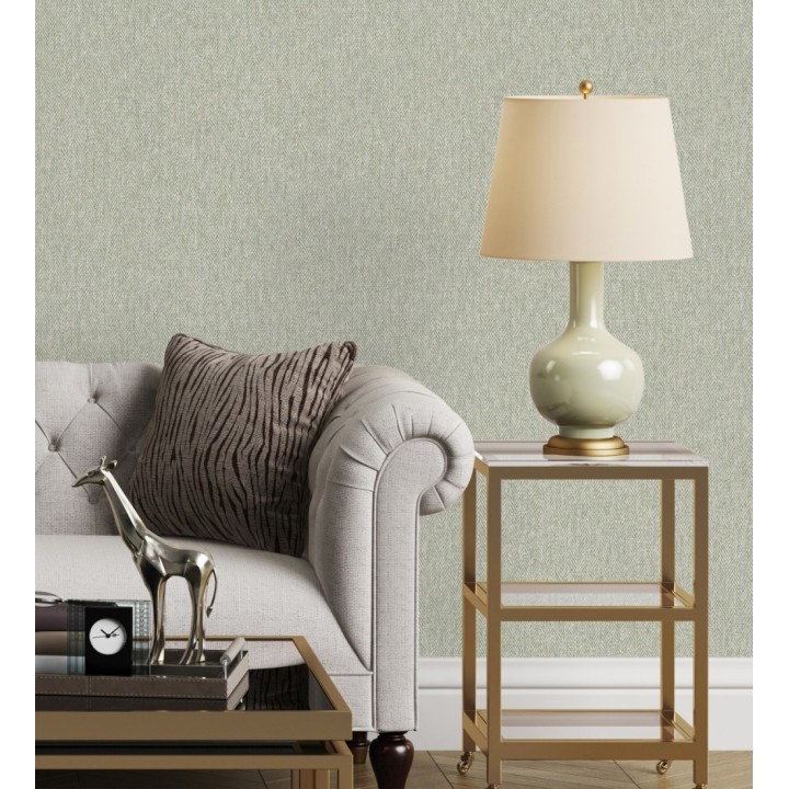 Papel pintado de espigas sobre tejido jaspeado en tonos verde hoja - Charleston Spike 683430