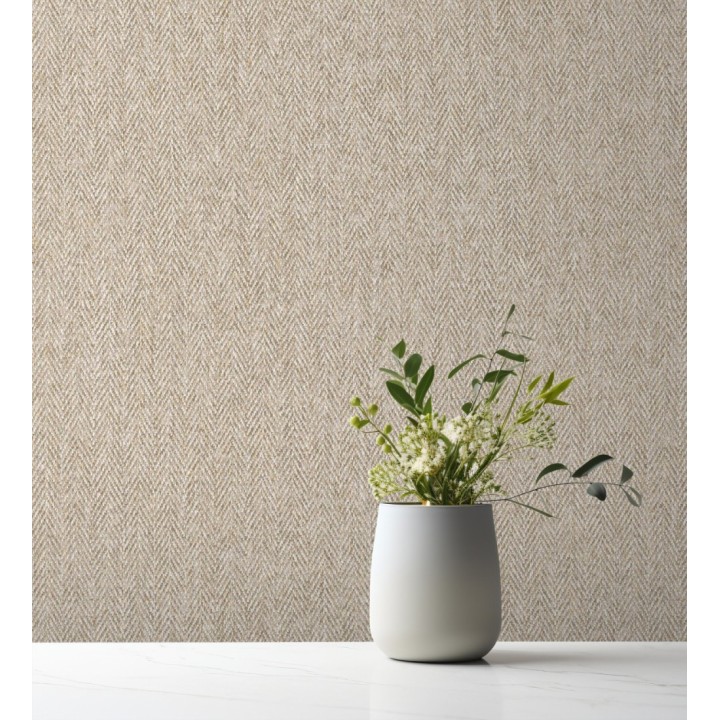 Papel pintado de espigas sobre tejido jaspeado en tonos beige tostado - Charleston Spike 683432