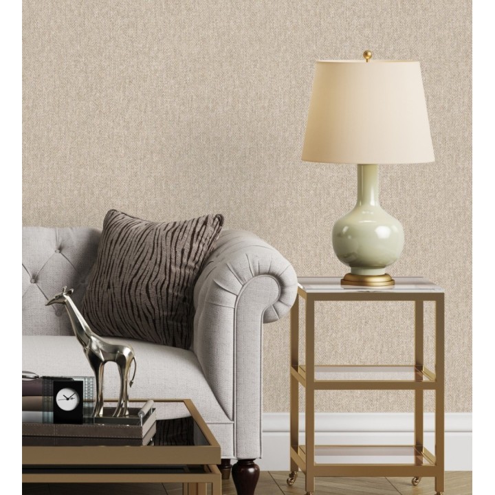 Papel pintado de espigas sobre tejido jaspeado en tonos beige tostado - Charleston Spike 683432