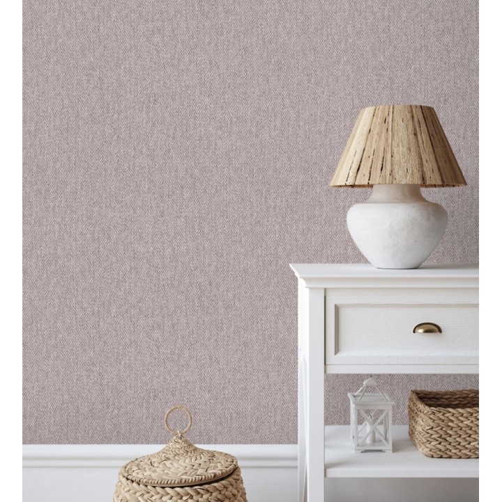 Papel pintado de espigas sobre tejido jaspeado en tonos malva tostado - Charleston Spike 683433