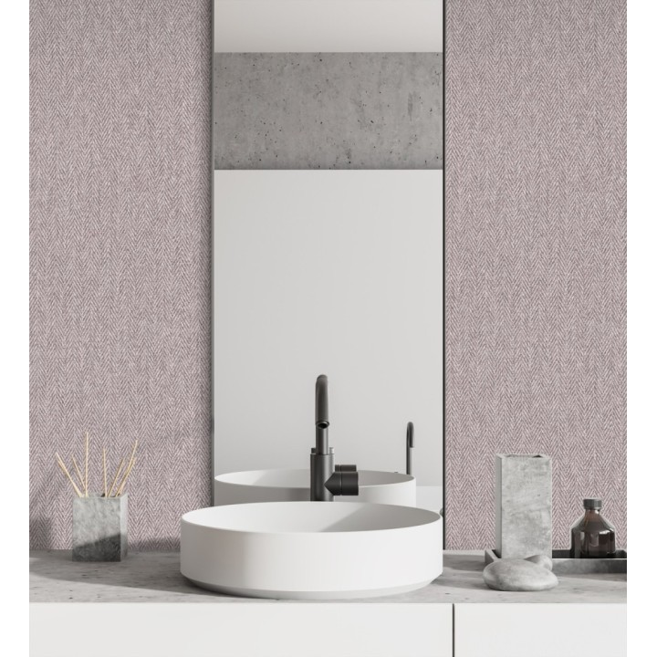 Papel pintado de espigas sobre tejido jaspeado en tonos malva tostado - Charleston Spike 683433