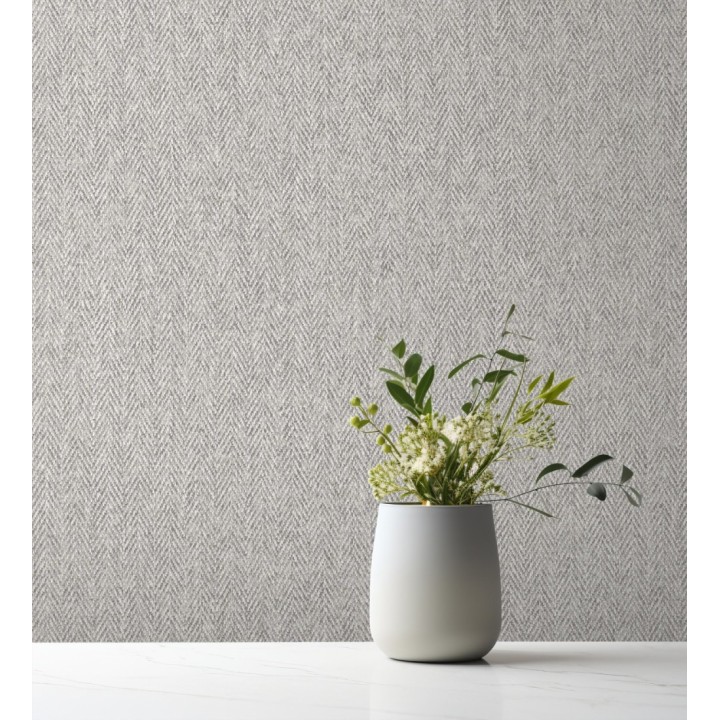 Papel pintado de espigas sobre tejido jaspeado en tonos gris taupe - Charleston Spike 683434