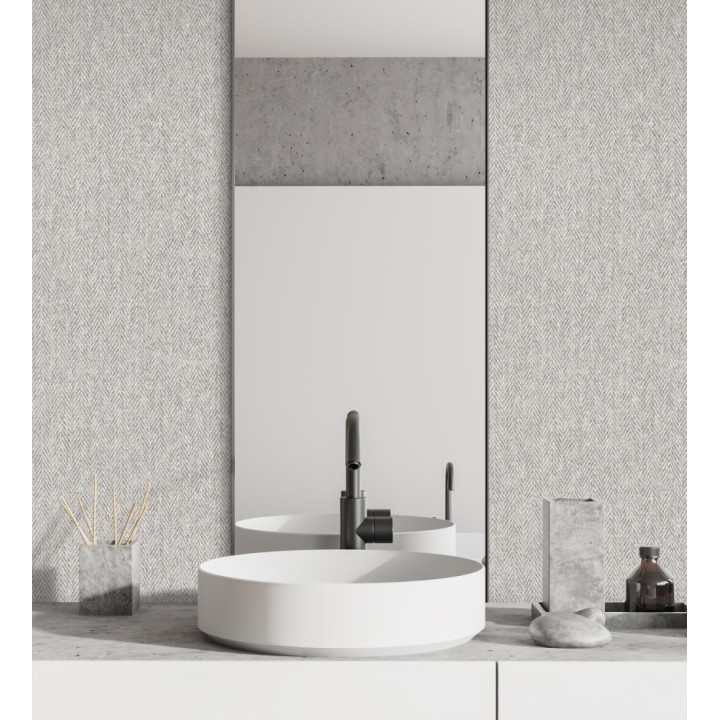 Papel pintado de espigas sobre tejido jaspeado en tonos gris taupe - Charleston Spike 683434