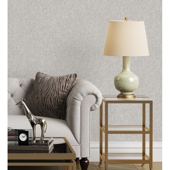 Papel pintado de espigas sobre tejido jaspeado en tonos gris taupe - Charleston Spike 683434