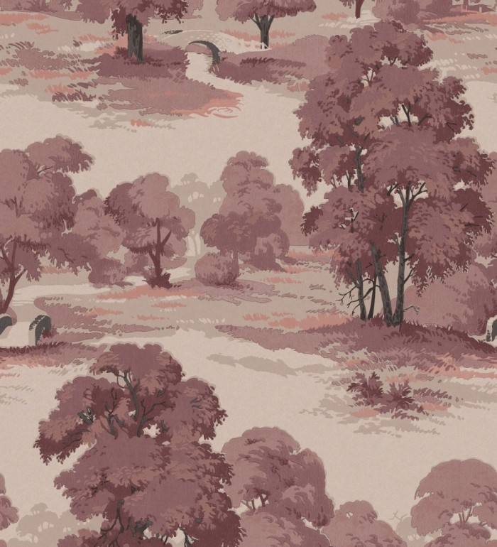Papel pintado de paisaje campestre con árboles en tonos rojos y malvas - Haldon Forest 683435