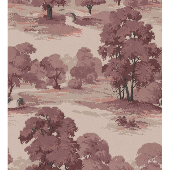 Papel pintado de paisaje campestre con árboles en tonos rojos y malvas - Haldon Forest 683435