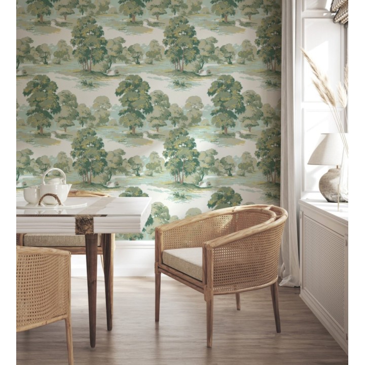 Papel pintado de paisaje campestre con árboles en tonos verdes - Haldon Forest 683436