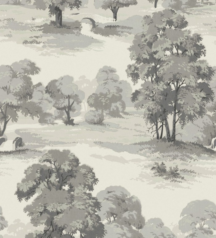 Papel pintado de paisaje campestre con árboles en tonos grises taupe - Haldon Forest 683438