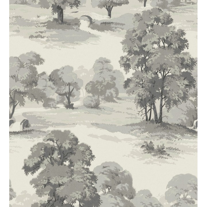 Papel pintado de paisaje campestre con árboles en tonos grises taupe - Haldon Forest 683438