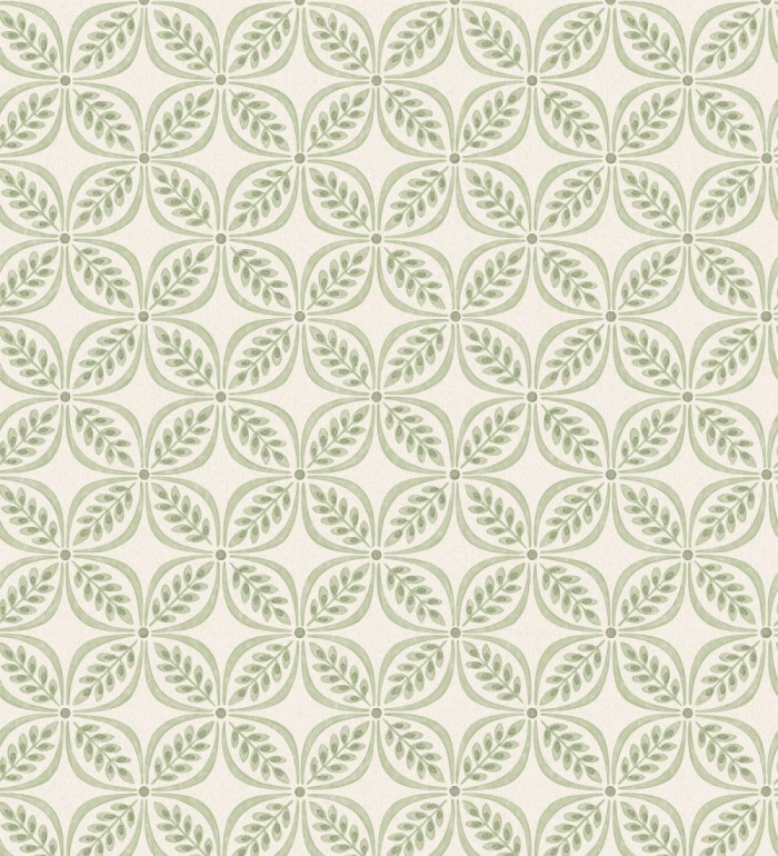 Papel pintado con motivo botánico con formas geométricas color verde - William Mosaic 683439