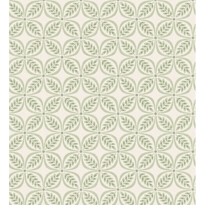 Papel pintado con motivo botánico con formas geométricas color verde - William Mosaic 683439