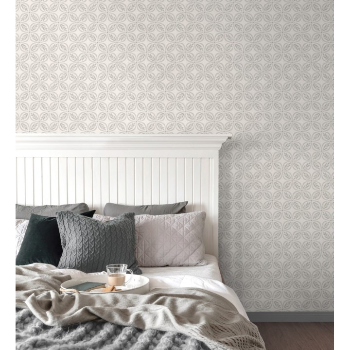 Papel pintado con motivo botánico con formas geométricas color gris - William Mosaic 683440