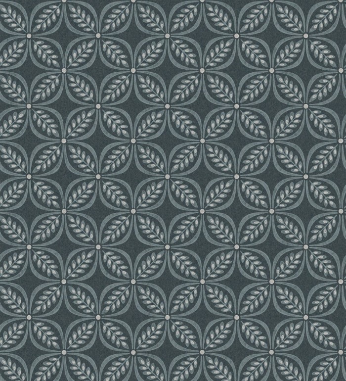 Papel pintado con motivo botánico con formas geométricas color azul oscuro - William Mosaic 683441