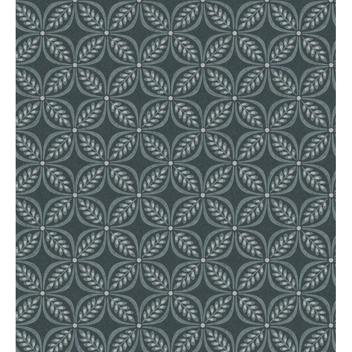 Papel pintado con motivo botánico con formas geométricas color azul oscuro - William Mosaic 683441