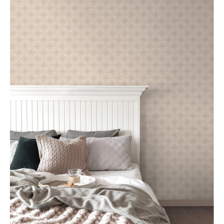 Papel pintado con motivo botánico con formas geométricas color beige - William Mosaic 683442