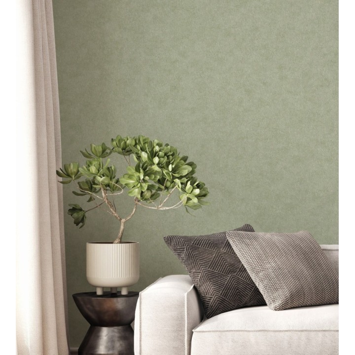 Papel pintado liso con textura arcillosa y acabado natural en color verde - William Texture 683444