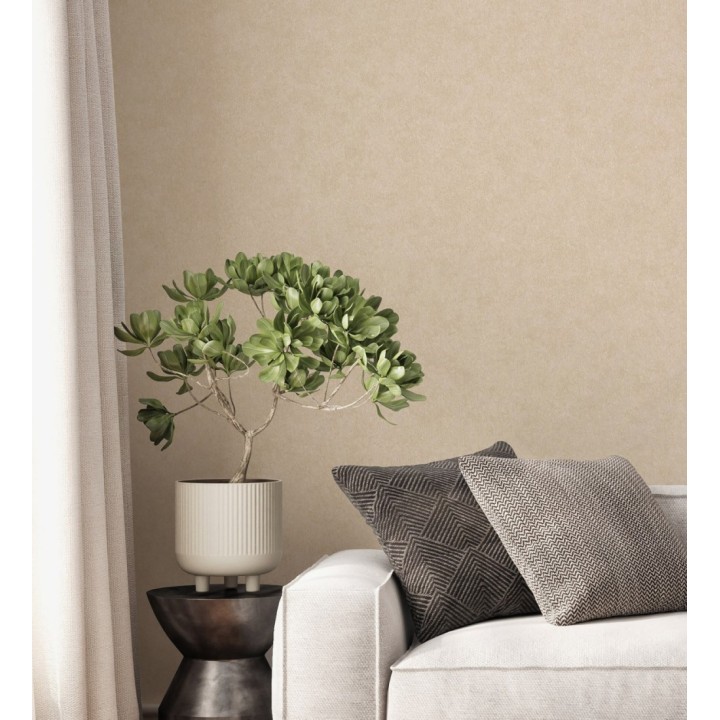 Papel pintado liso con textura arcillosa y acabado natural en color beige - William Texture 683445