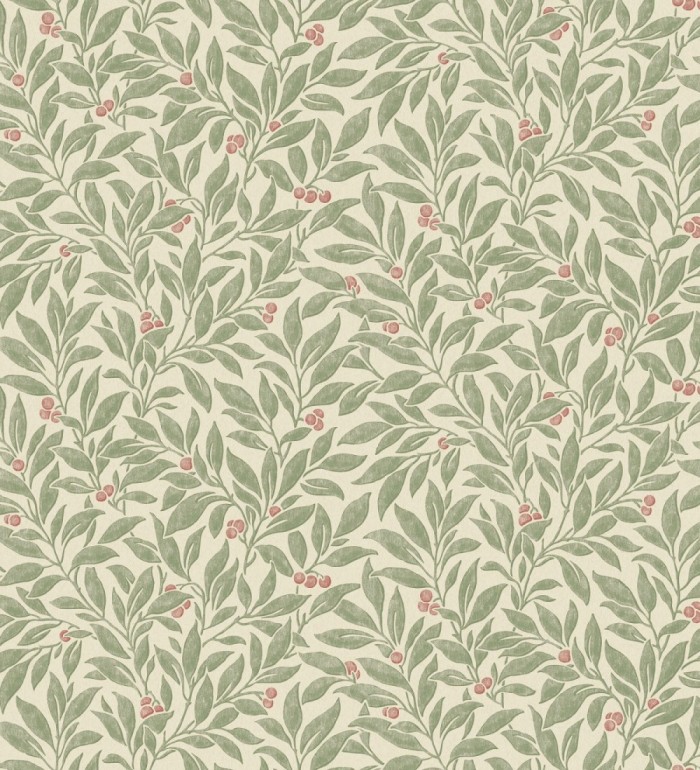 Papel pintado de hojas y frutos estilo botánico color verde - William Berries 683447