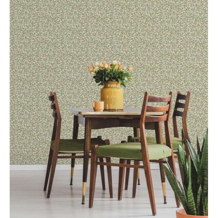 Papel pintado de hojas y frutos estilo botánico color verde - William Berries 683447