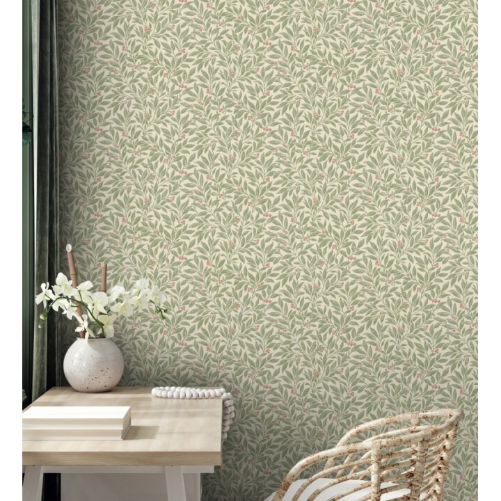 Papel pintado de hojas y frutos estilo botánico color verde - William Berries 683447