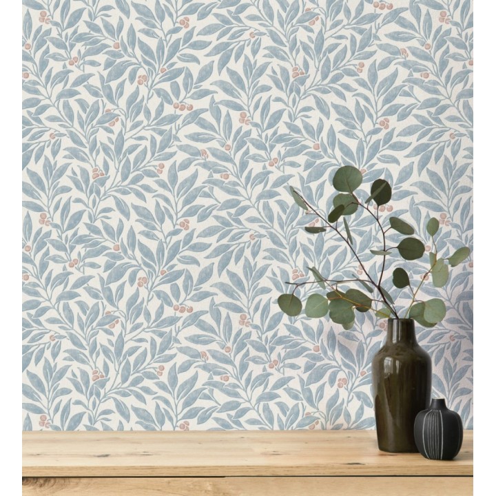 Papel pintado de hojas y frutos estilo botánico color azul - William Berries 683448