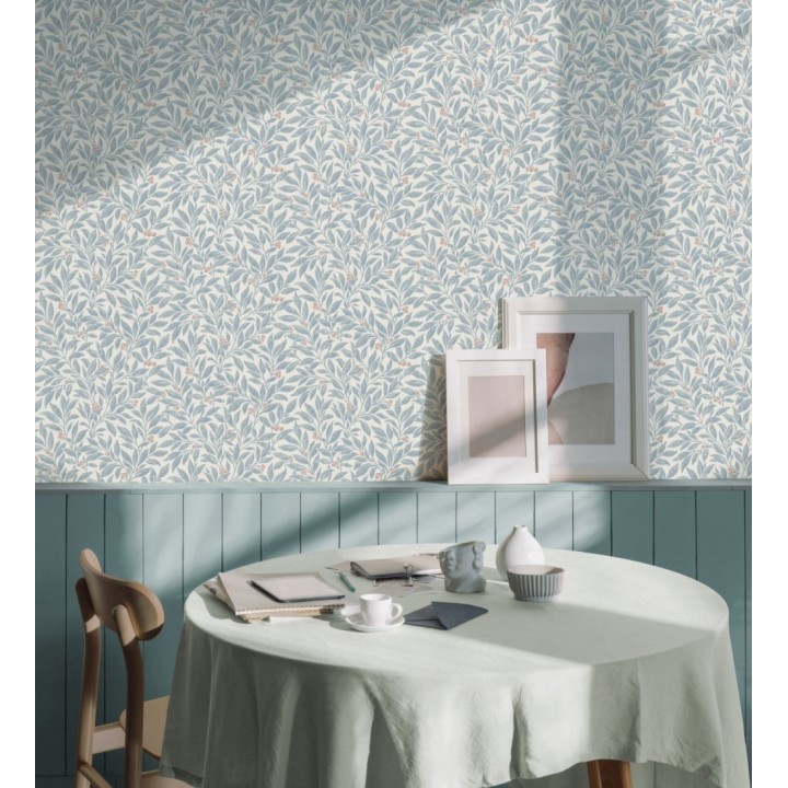 Papel pintado de hojas y frutos estilo botánico color azul - William Berries 683448