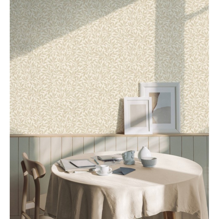 Papel pintado de hojas y frutos estilo botánico color beige - William Berries 683449