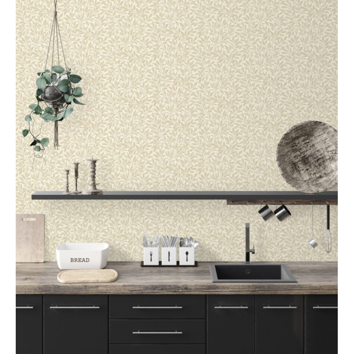 Papel pintado de hojas y frutos estilo botánico color beige - William Berries 683449