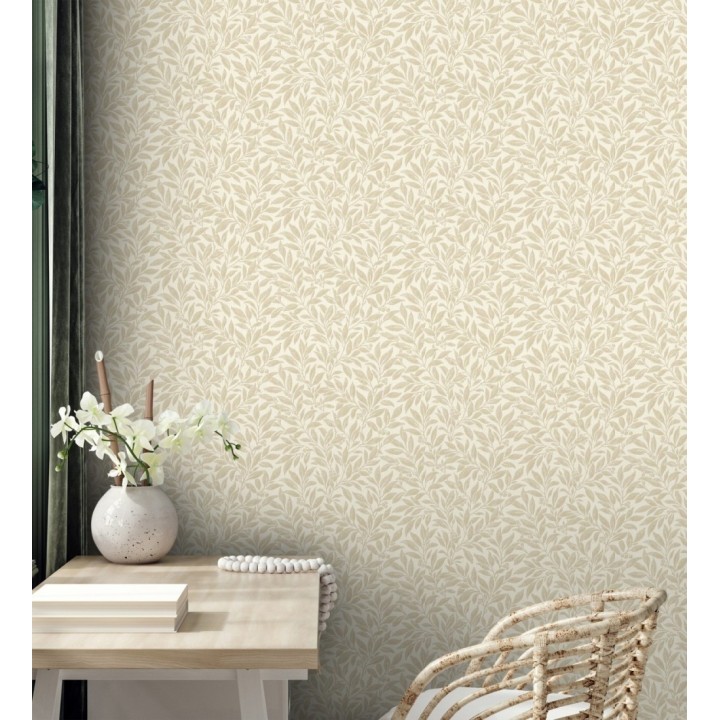 Papel pintado de hojas y frutos estilo botánico color beige - William Berries 683449