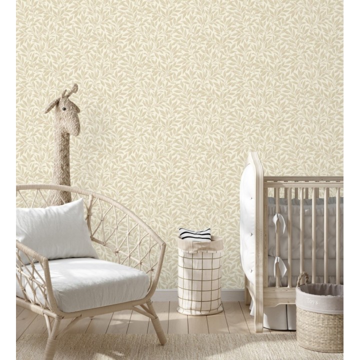Papel pintado de hojas y frutos estilo botánico color beige - William Berries 683449