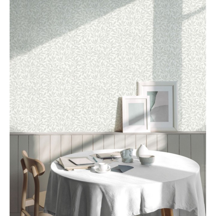 Papel pintado de hojas y frutos estilo botánico color gris claro - William Berries 683450