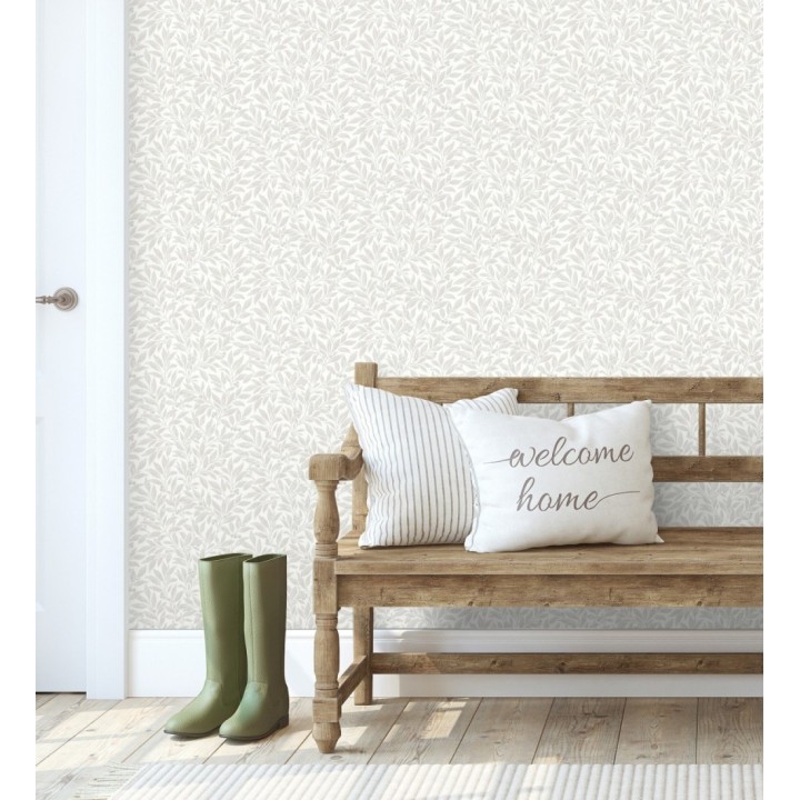 Papel pintado de hojas y frutos estilo botánico color gris claro - William Berries 683450