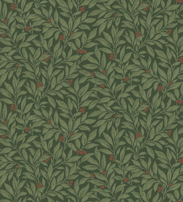 Papel pintado de hojas y frutos estilo botánico color verde oscuro - William Berries 683451