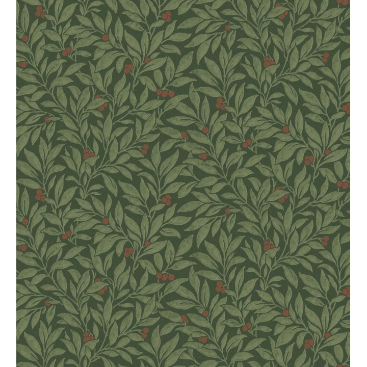 Papel pintado de hojas y frutos estilo botánico color verde oscuro - William Berries 683451