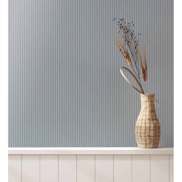 Papel pintado de rayas finas pintadas con tonos azules - William Stripe Glow 683452