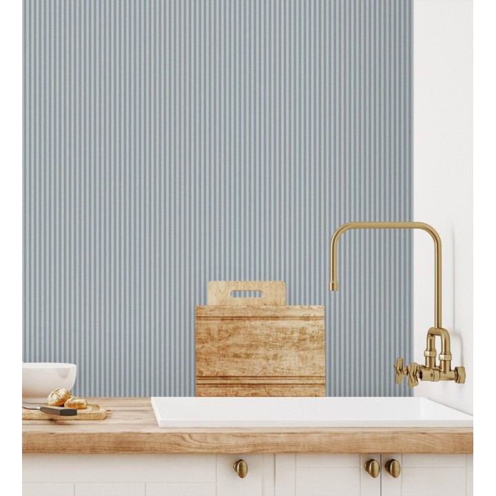 Papel pintado de rayas finas pintadas con tonos azules - William Stripe Glow 683452