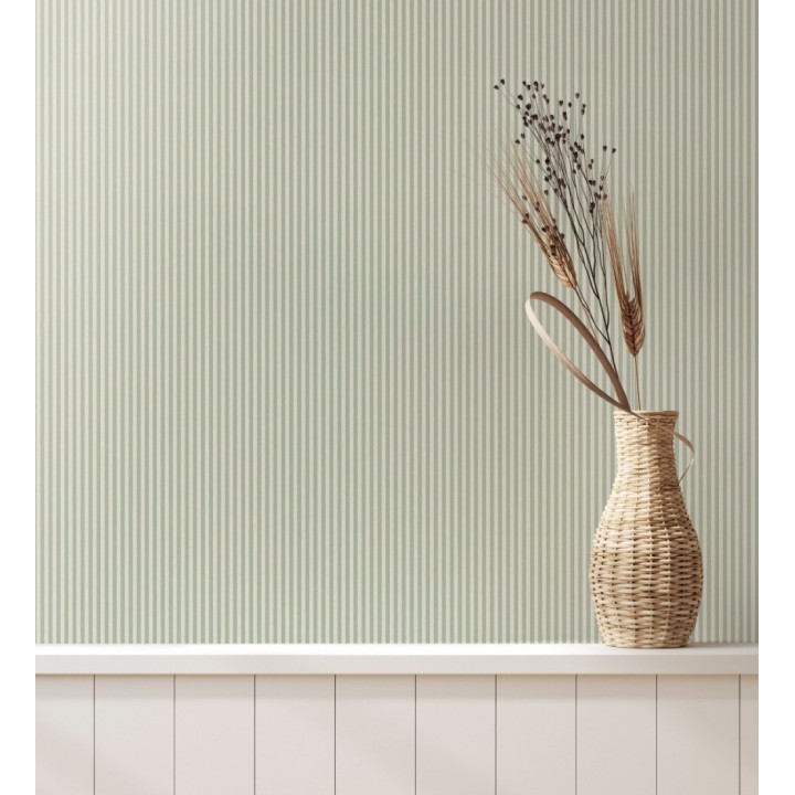 Papel pintado de rayas finas pintadas con tonos verdes - William Stripe Glow 683453