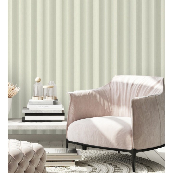 Papel pintado de rayas finas pintadas con tonos verdes - William Stripe Glow 683453