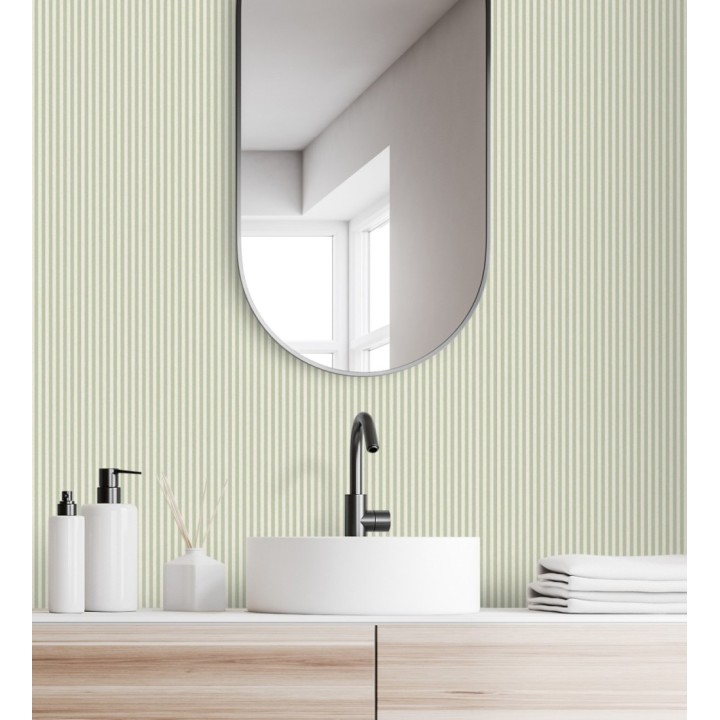 Papel pintado de rayas finas pintadas con tonos verdes - William Stripe Glow 683453