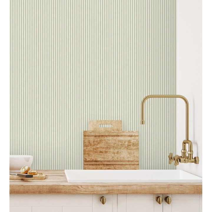 Papel pintado de rayas finas pintadas con tonos verdes - William Stripe Glow 683453